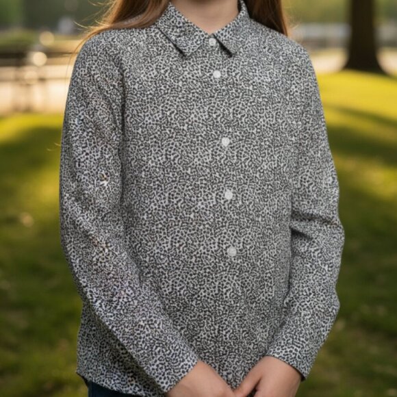 Zara Girl's Leopard Printed Shirt Button Up Front Long Sleeves Size 8 - Picture 1 of 6